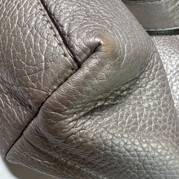 Coach L Shoulder Bag Pebbled Leather Metallic Silver Purse Tote Duo Handles - Picture 8 of 16